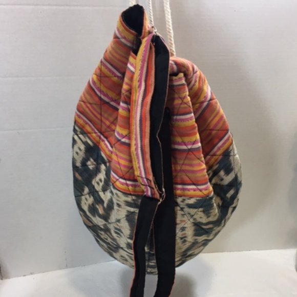 Boho Quilted Multi-Colored Drawstring Backpack Shoulder Bag 14"x9"x16.5" - Picture 11 of 16